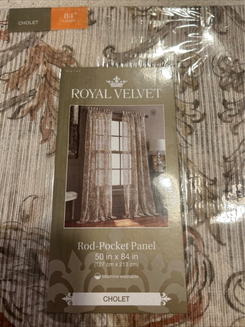 "Royal Velvet Cholet Curtain Set 2 Rod Pocket Panels Floral Beige Rust 50"x 84" - Picture 2 of 14